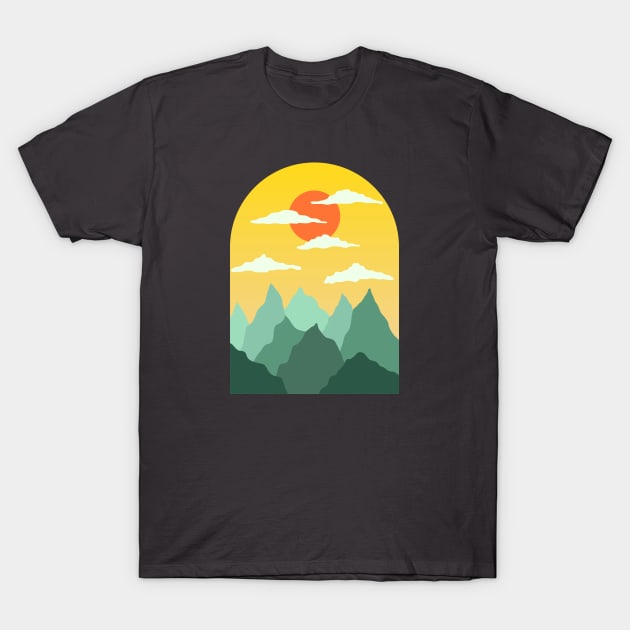 Minimalist Abstract Nature Art #25 Window Looking on to Warm Mountains and Sun T-Shirt by Insightly Designs